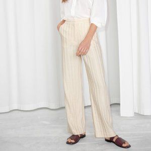& Other Stories Linen Blend Stripe Trousers Beige